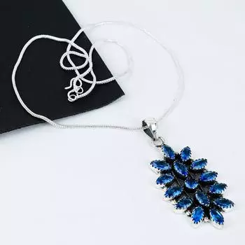 Швейцарский голубой топаз драгоценный камень ручной работы серебро 925 пробы гальванопластика цветок ожерелье, швейцарский голубой топаз серебро для жены унисекс кулон подарок 20 синий