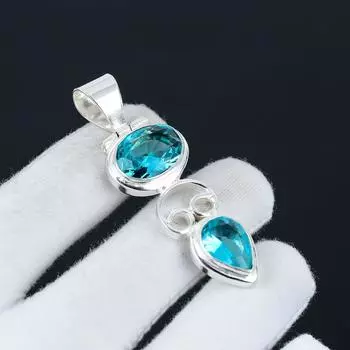 Швейцарский голубой топаз драгоценный камень ручной работы 925 пробы серебряный кулон с голубым топазом серебряные ювелирные изделия ручной работы кулон подарок для друга подарки на Черную пятницу 2.36 синий