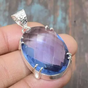 Швейцарский голубой топаз, драгоценный камень, стерлинговое серебро 925 пробы, удивительный ювелирный кулон ручной работы 1.69 Inches синий