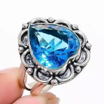 Швейцарский голубой топаз драгоценный камень ювелирное изделие из стерлингового серебра 925 пробы размер кольца 7.5 y6Q20 7.5 синий