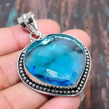Швейцарский голубой топаз Gemstone 925 Sterling Silver Handmade Уникальный ювелирный кулон 1.97 Inches синий