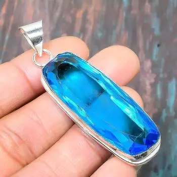 Швейцарский голубой топаз Gemstone 925 Sterling Silver Handmade Jewelry Pendant для женщин 2.56 Inches синий