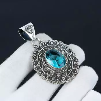 Швейцарский голубой топаз кулон ручной работы ювелирные изделия ожерелье из стерлингового серебра 925 пробы голубой топаз драгоценный камень ювелирные изделия кулон подарок для него на Новый год 1.97 синий