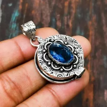 Швейцарский голубой топаз, ювелирный кулон ручной работы из стерлингового серебра 925 пробы с драгоценными камнями 2.08 Inches синий