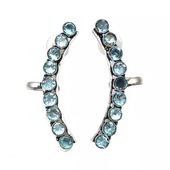 Швейцарский синий кварцевый драгоценный камень женские унисекс серебряные серьги-клаймберы 2,5