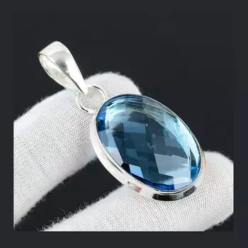 Швейцарский синий топаз, драгоценный камень, кулон из стерлингового серебра 925 пробы ручной работы, эффектный богемный кулон, швейцарский синий топаз, драгоценный камень, кулон для подарков 2.16 синий