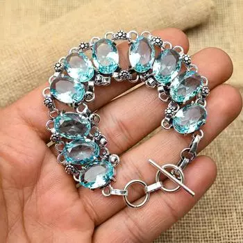 Швейцарский синий топаз, драгоценный камень, подвеска ручной работы из стерлингового серебра 925 пробы, удивительный ювелирный браслет