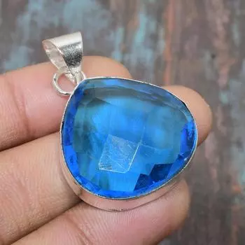 Швейцарский синий топаз драгоценный камень ручной работы твердый кулон из стерлингового серебра 925 пробы для мемориала 1.58 Inches