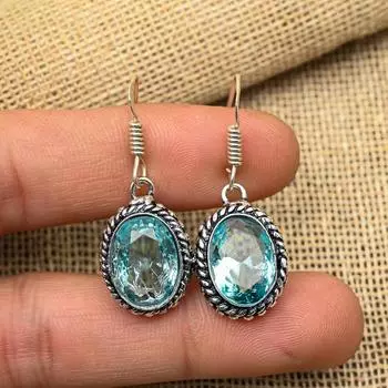 Швейцарский синий топаз, драгоценный камень, стерлинговое серебро 925 пробы, удивительные ювелирные изделия, элегантные серьги ручной работы для нее