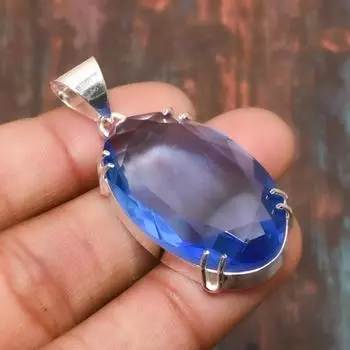 Швейцарский синий топаз, драгоценный камень, стерлинговое серебро 925 пробы, замечательный ювелирный кулон ручной работы 1.97 Inches синий