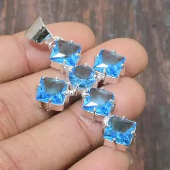 Швейцарский синий топаз, драгоценный камень, стерлинговое серебро 925 пробы, замечательный ювелирный кулон ручной работы 2.17 Inches синий