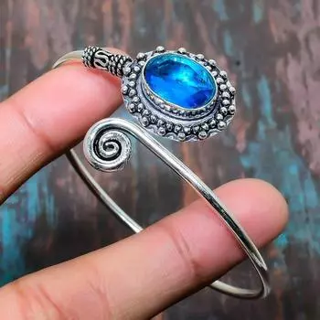 Швейцарский синий топаз Драгоценный камень Твердый стерлинговый серебристый стерлинговый серебристый стерлинговый серебристый 925 Регулируемый браслет ювелирных изделий ручной работы Adjustable синий