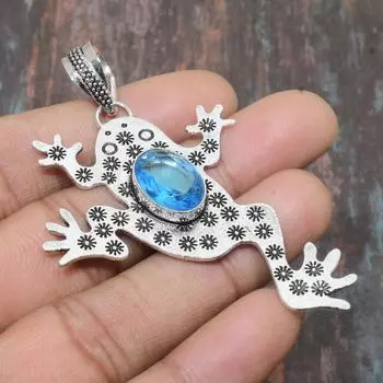 Швейцарский синий топаз, драгоценный камень, ювелирные изделия ручной работы, твердый кулон из стерлингового серебра 925 пробы для нее 2.76 Inches синий