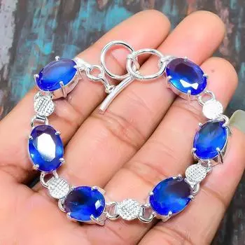 Швейцарский синий топаз Gemstone 925 Sterling Silver Уникальный браслет ручной работы 7-8 Inches синий