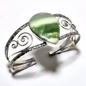 Швейцарский зеленый опал, драгоценный камень 925 пробы, посеребренный ювелирный браслет ручной работы, браслет-манжета