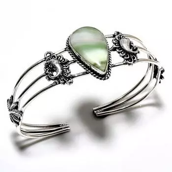 Швейцарский зеленый опал, драгоценный камень 925 пробы, посеребренный ювелирный браслет ручной работы, браслет-манжета