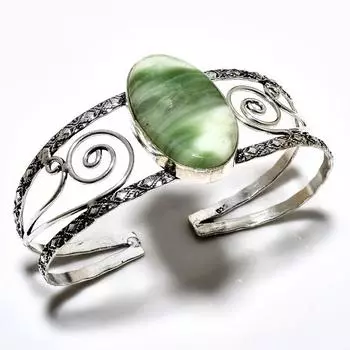 Швейцарский зеленый опал, драгоценный камень 925 пробы, посеребренный ювелирный браслет ручной работы, браслет-манжета