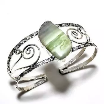 Швейцарский зеленый опал, драгоценный камень 925 пробы, посеребренный ювелирный браслет ручной работы, браслет-манжета