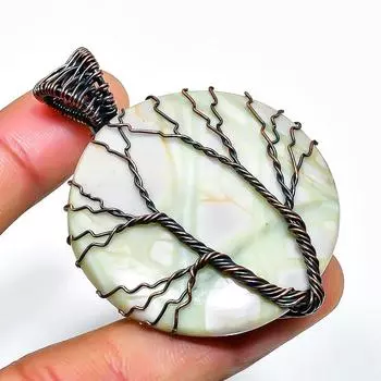 Швейцарский зеленый опал драгоценный камень, ручная работа, медная проволочная обертка, кулон 2,17 дюйма 2.17 зелёный