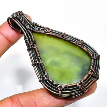 Швейцарский зеленый опал драгоценный камень, ручная работа, медная проволочная обертка, кулон 2,56 дюйма 2.56 зелёный