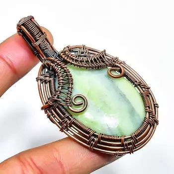Швейцарский зеленый опал драгоценный камень, ручная работа, медная проволочная обертка, кулон 2,56 дюйма 2.56 зелёный