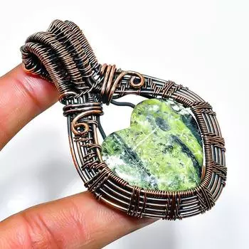 Швейцарский зеленый опал драгоценный камень, ручная работа, медная проволочная обертка, кулон 2,76 дюйма 2.76 зелёный