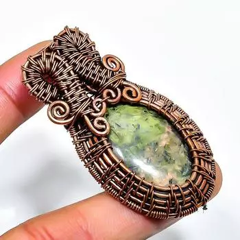 Швейцарский зеленый опал драгоценный камень, ручная работа, медная проволочная обертка, кулон 2,17 дюйма 2.17 зелёный