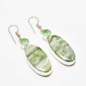 Швейцарский зеленый опал и цаворит, посеребренные серьги 925 пробы, 2,08 дюйма