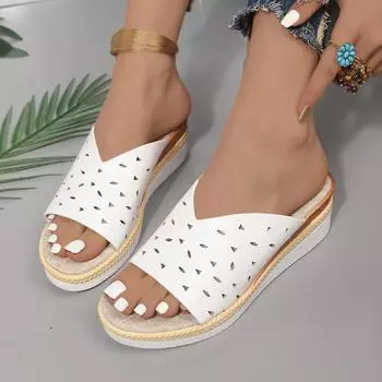 Швейная строчка рыбий рот танкетка классные тапочки полый танкетка каблук женские тапочки большого размера размер 43 36 белый