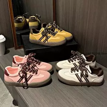 Швейные нитки цветные блоки детская повседневная обувь для улицы новые модные детские нескользящие мягкие толстые подошвы туфли круглый носок шнуровка 35 розовый