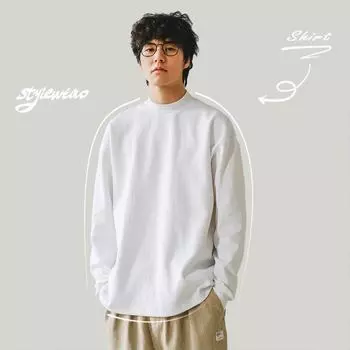 SHX Heavyweight 420G Pure Cotton Washed Japanese Men s Long-Sleeve High-Collar Spring T-Shirt XXL чёрный