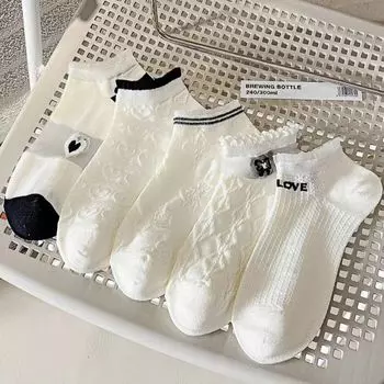 SHXI 5 пар кассетных кружевных женских носков с низким голенищем, сетчатые вырезы, тонкие носки, милые повседневные дышащие носки One Size