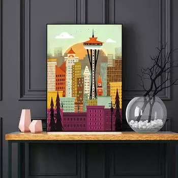 Сиэтл Skyline холст картины плакаты на скандинавскую тему и принты пейзаж городской пейзаж настенные художественные фотографии для гостиной украшения дома 21*30cm