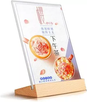 siawadeky Держатель для вывески А4 Акриловая подставка Подставка для меню Основа из бука POP Стенд Рекламный держатель для фотокарточек Настольная информационная доска Прозрачная