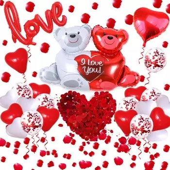 siawadeky Сердце Воздушный шар День Искусственная роза Любовь Милый алюминиевый декор Свадебный юбилей Фотостудия Украшения Набор, Украшение ко Дню святого Валентина,