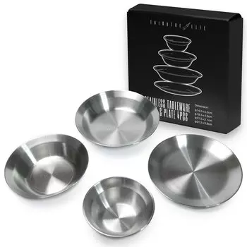 Siaza Life Нержавеющая сталь Столовая посуда Тарелка Миска Столовые приборы Набор посуды Миска Тарелка 4 предмета и серебряный