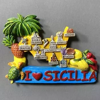 Сицилия, Италия Карта фруктовых деревьев Магниты на холодильник Туристические сувениры Наклейки на холодильник Памятные украшения для дома