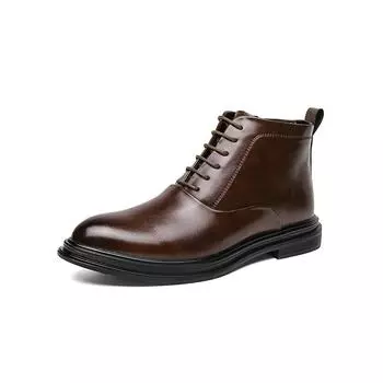 Side Zipper Male Business Footwear All-match Leisure Walking Shoes Handmade Lace-Up Mens Basic Boots Retro Casual Leather Boots 38 коричневый