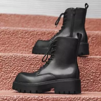 Side Zipper Martin Boots Men S High Top British Style Black Tooling Locomotive Boots Height Boots 1907-J 38 чёрный