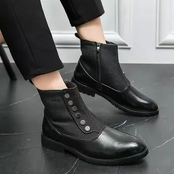 Side Zipper Men s Ankle Boots 2024 New Arrival for Men Pointed ToeWalking Shoes for Men Leather Male Motocross Boots Men s Shoes 38 чёрный