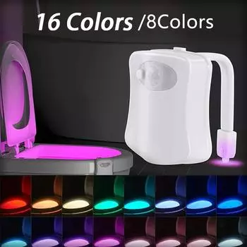Сиденье для унитаза с датчиком движения, ночник, 16/8 цветов, водонепроницаемая подсветка для ванной комнаты, светодиодная подсветка для унитаза WHITE