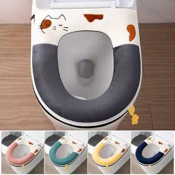 Сиденье для унитаза, зимнее теплое мультяшное сиденье для унитаза, моющаяся накладка на сиденье для унитаза с ручкой, аксессуар для ванной комнаты синий