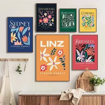 Сидней Лион Мюнхен Линц цветочный рынок плакаты с принтом абстрактная ботаническая картина на холсте фотографии для стены Декор в гостиную без рамки 21*30cm