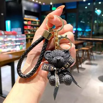 Сидячая поза, брелок в виде шерстяного медведя, милый, модный, изысканная кукла из смолы, брелок, подвеска на рюкзак One Size чёрный