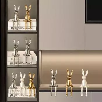 Сидящая фигурка кролика, длинные уши кролика, смоляная статуэтка, скульптура для домашнего офиса, книжной полки, рабочего стола, украшение для животных белый
