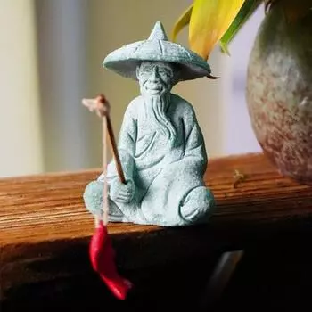 Сидящая фигурка рыбака из песчаника, винтажное украшение для аквариума, мини-статуэтка рыбака, азиатское украшение в стиле дзен для аквариума, садового домашнего аквариума