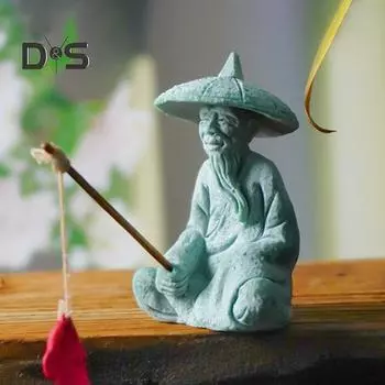 Сидящая фигурка рыбака из песчаника, винтажное украшение для аквариума, мини-статуэтка рыбака, азиатское украшение в стиле дзен для аквариума, садового домашнего аквариума разноцветный