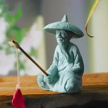 Сидящая фигурка рыбака из песчаника, винтажное украшение для аквариума, мини-статуэтка рыбака, азиатское украшение в стиле дзен для аквариума, садового домашнего аквариума