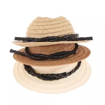 Сидящая вечеринка Лабубу плюшевые куклы шляпа открытая соломенная шляпа ручная работа плетеная шляпа милый кукольный наряд аксессуары дети девочки игрушки бежевый