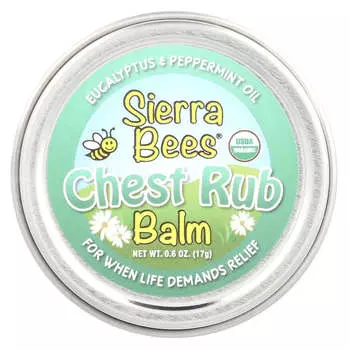 Sierra Bees, Бальзам для растирания груди, эвкалипт и мята, 0,6 унции (17 г)